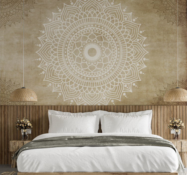 Old paper textured Mandala Wallpaper - TenStickers