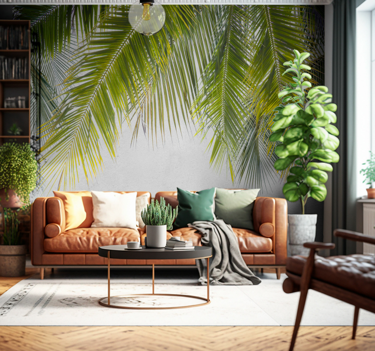Palm leaves hanging living room wallpaper - TenStickers