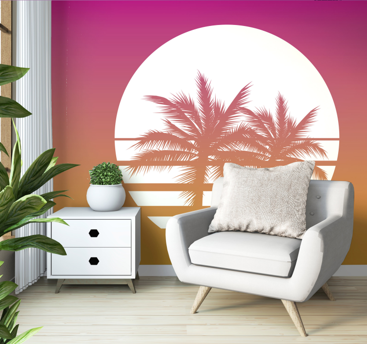 Palm Sunset Silhouette wall mural nature - TenStickers
