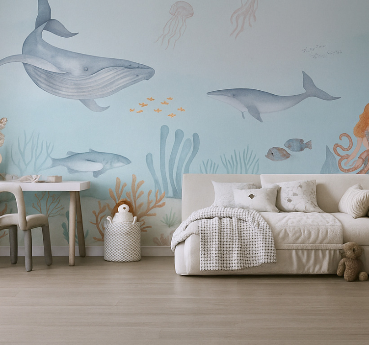Pastel aquatic life wall mural teen bedroom - TenStickers