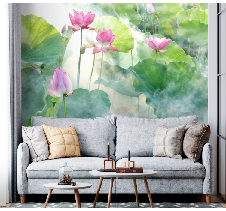 Peaceful lotus flowers living room wallpaper - TenStickers