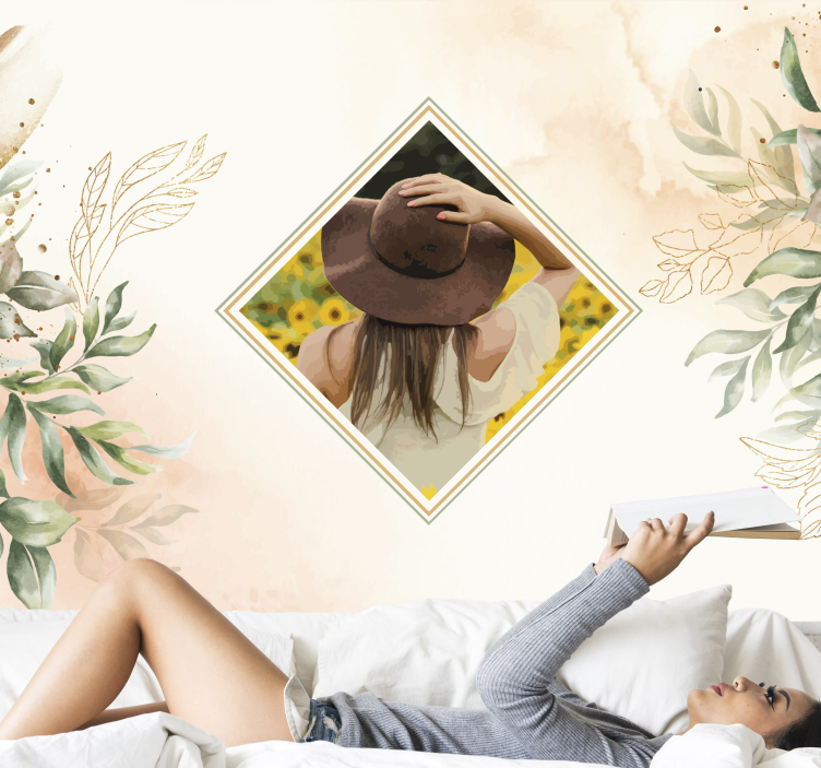 People wall mural sunflower hat woman - TenStickers