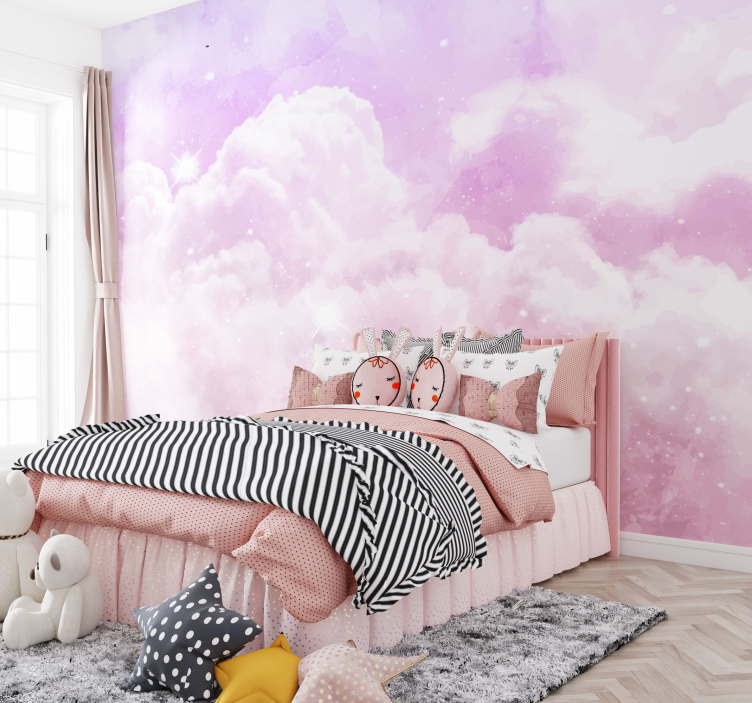 Pink cloudy sky kids wall mural - TenStickers