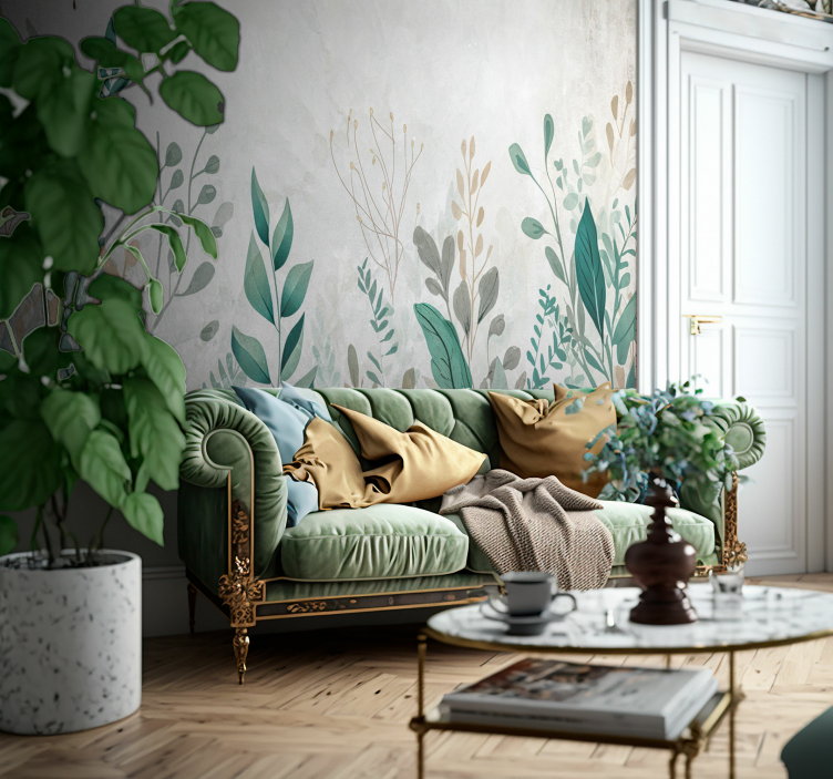 Plants painting living room wall mural  - TenStickers