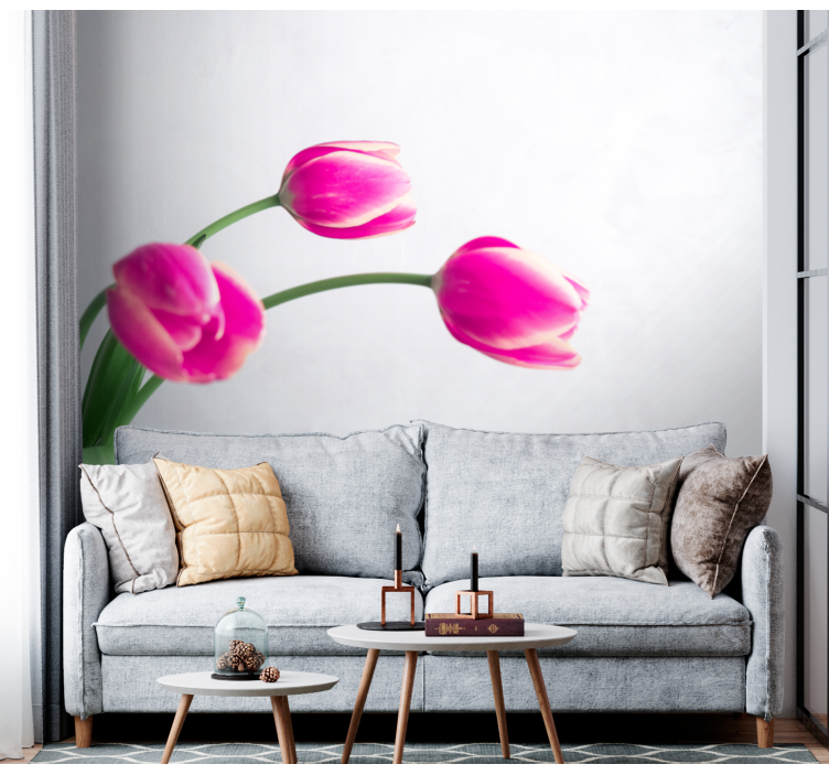 Poppy wall mural pink tulip blooms - TenStickers