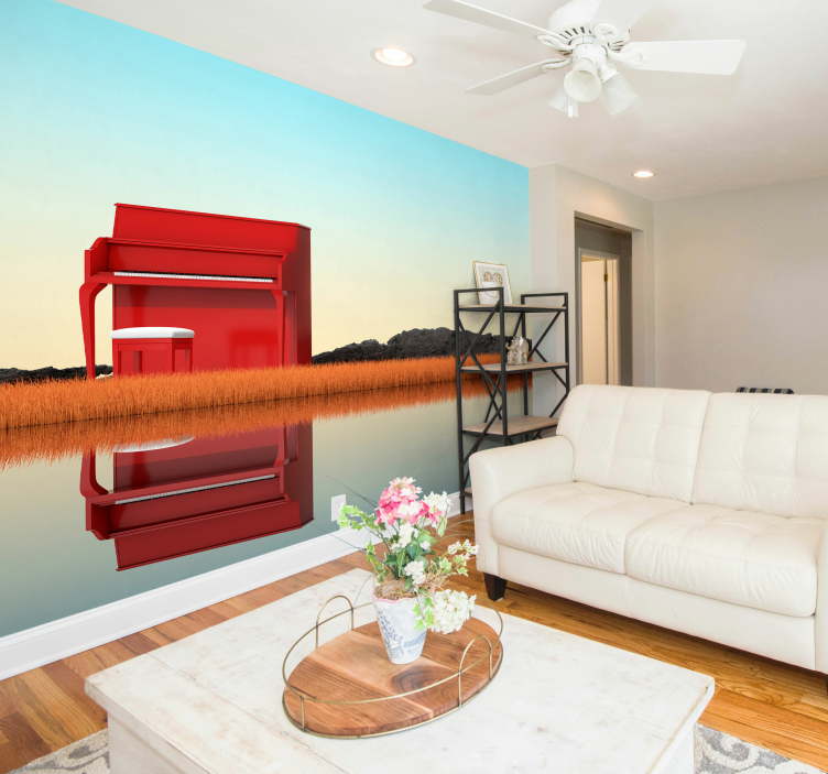 Red piano music wall mural - TenStickers