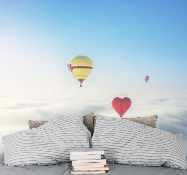 Romantic wall mural buoyant heart balloons - TenStickers