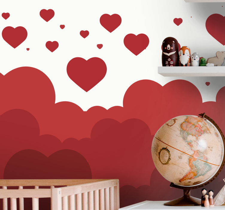 Romantic wall mural floating heart clouds - TenStickers
