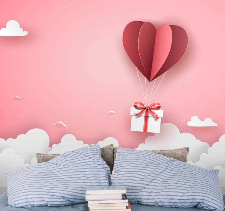 Romantic wall mural heart balloon surprise - TenStickers