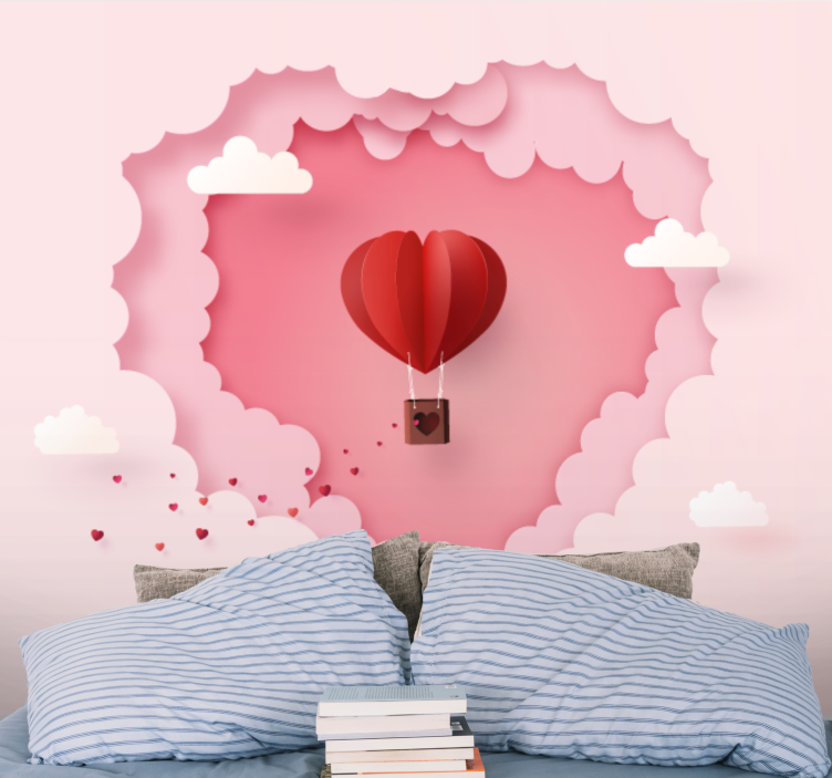 Romantic wall mural heart-shaped hot air balloon - TenStickers