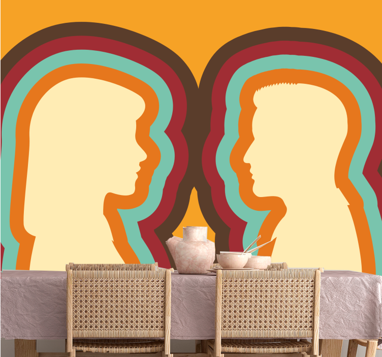 Romantic wall mural of couple silhouettes - TenStickers