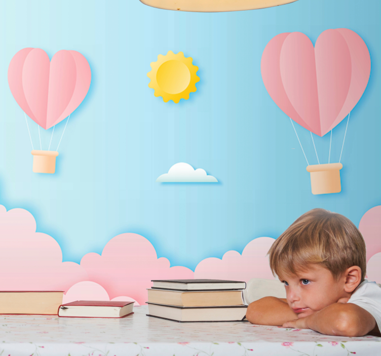 Romantic wall mural with heart-shaped balloons - TenStickers