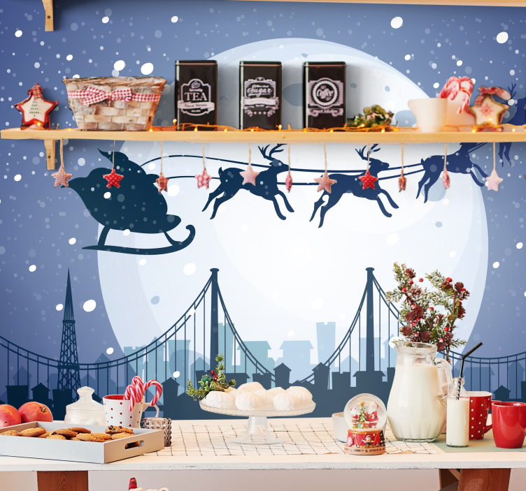 Santas sleigh silhouette christmas wall mural - TenStickers