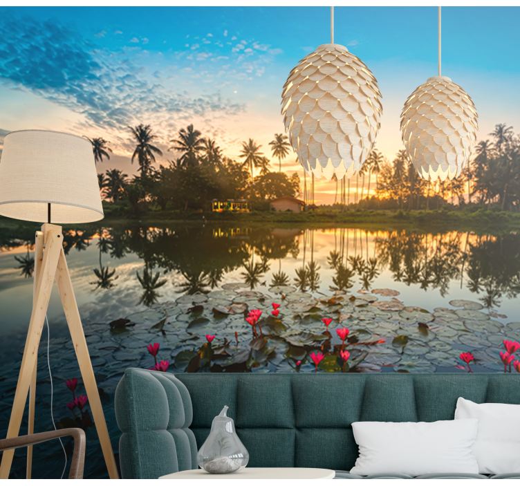 Serene Lotus Reflection wall mural nature - TenStickers