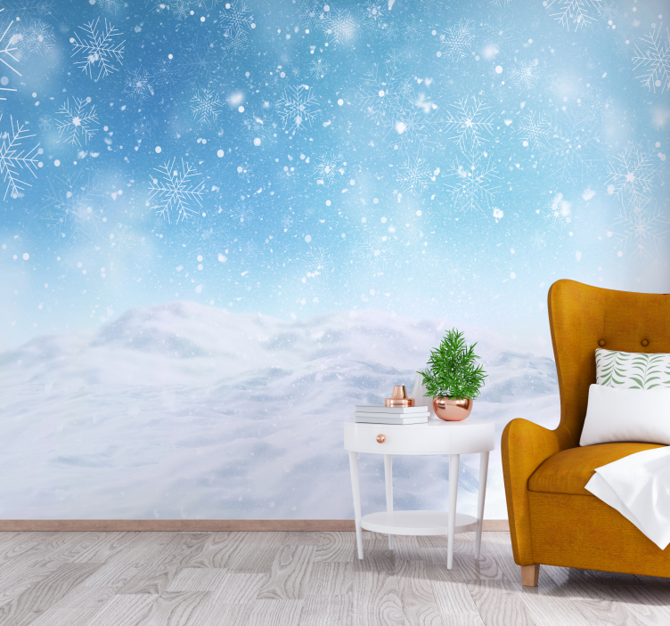 Snowflakes Falling Winter wall mural mountain - TenStickers