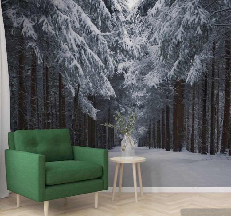 Snowy Pine Path forest wall mural - TenStickers