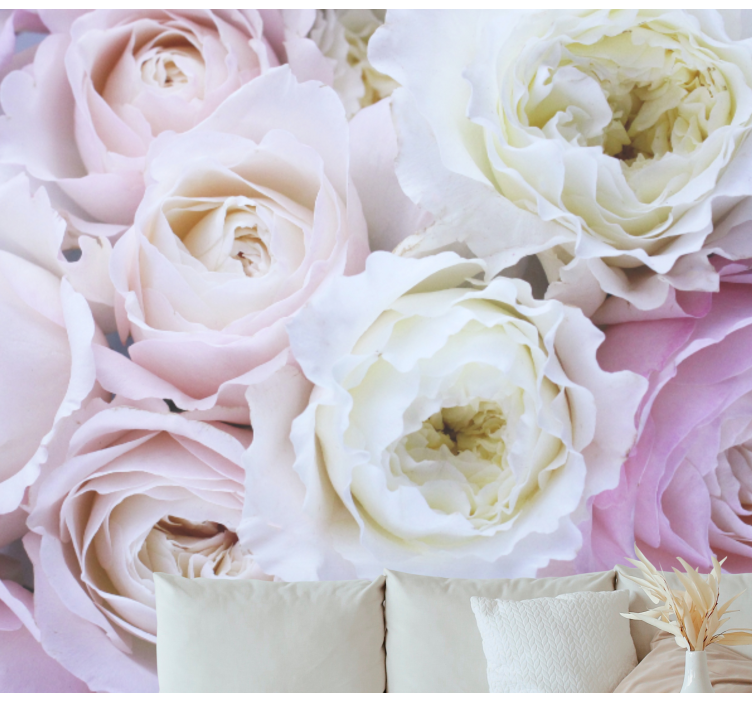 Soft Pink Shades roses living room wallpaper - TenStickers