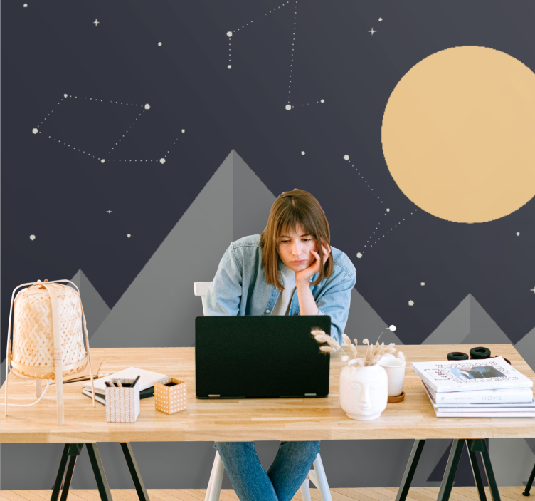 Space wall mural moonlit mountain peaks - TenStickers