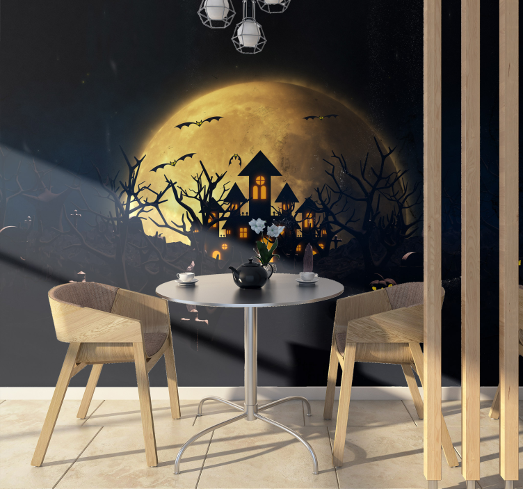 Spooky Moonlit Mansion wall mural halloween - TenStickers