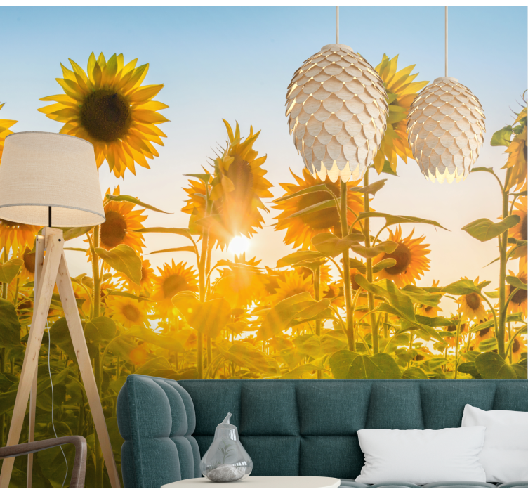 Sunflower Field Glow flower wall mural - TenStickers