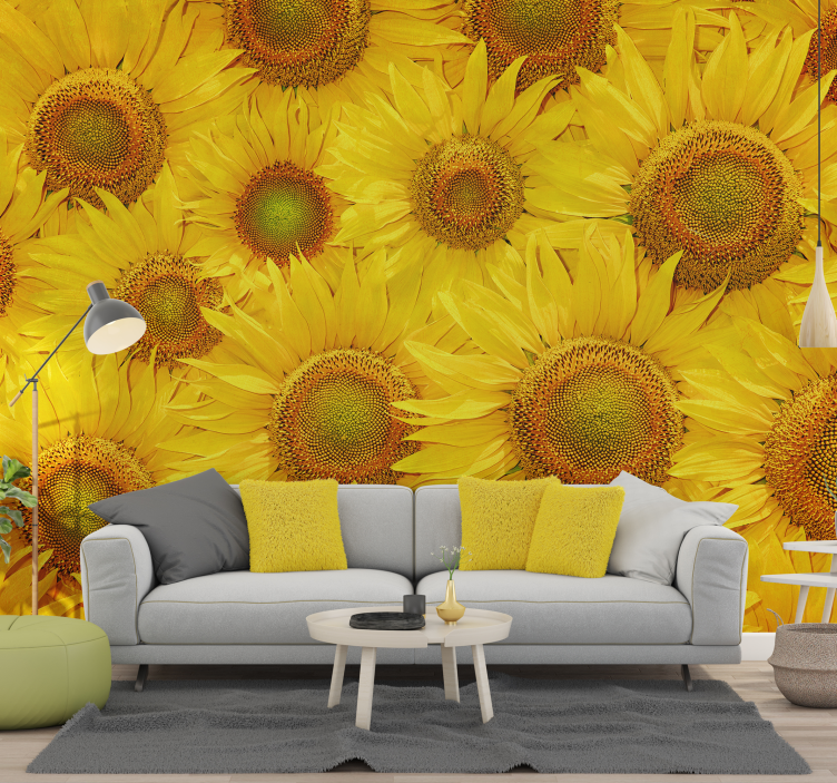 Sunflowers design living room wall mural - TenStickers