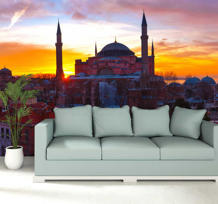 Sunset Cityscape Panorama city wall mural - TenStickers