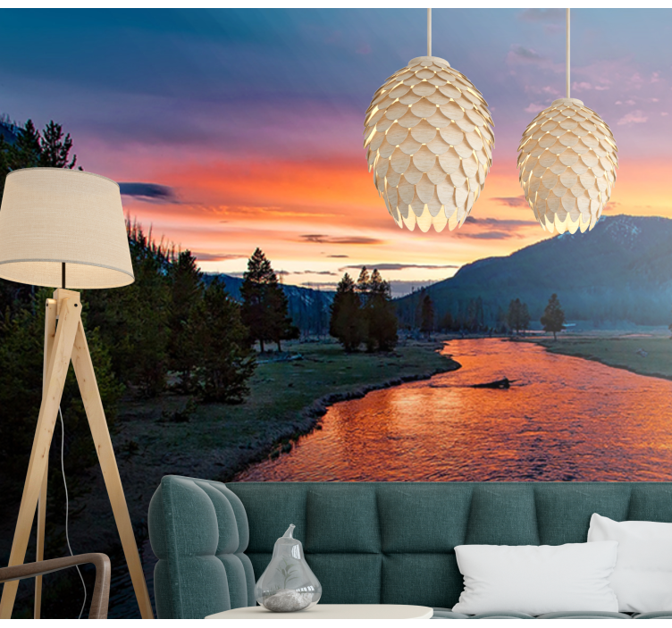 Sunset River Vista landscape wall mural - TenStickers