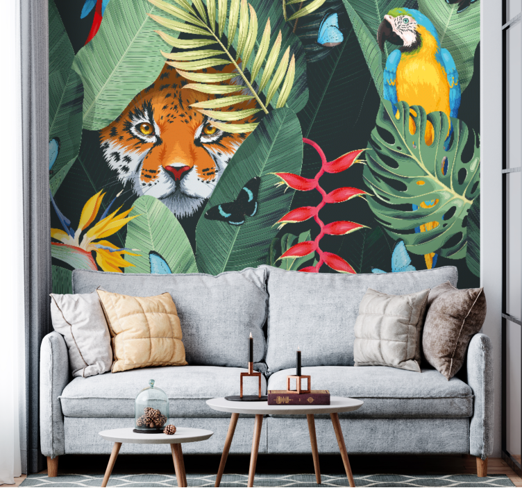 Tiger and Parrot animals wall mural - TenStickers