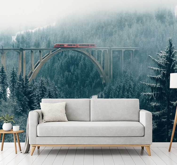 Train Crossing Swiss Alps wall mural mountain - TenStickers