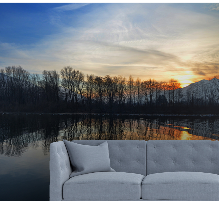 Tranquil Lake Sunset landscape wall mural - TenStickers