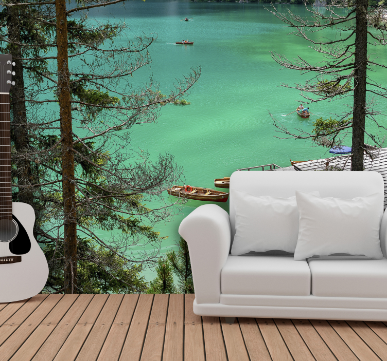 Tranquil Lake Vista landscape wall mural - TenStickers