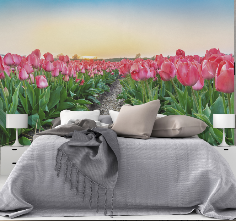 Tulip Field Serenity poppy wall mural - TenStickers