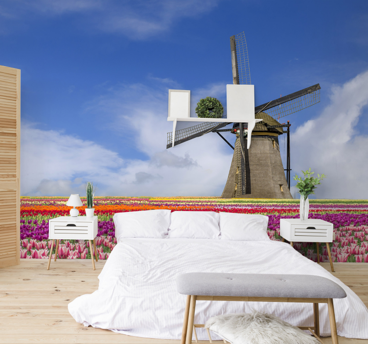 Tulip Field Windmill amsterdam wall mural - TenStickers
