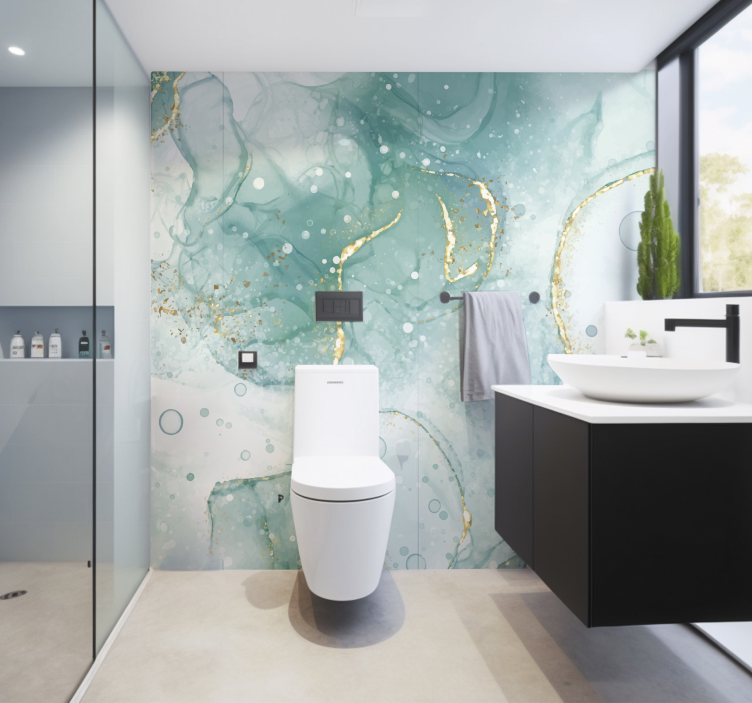 Turquoise and Gold Marble Bathroom Wall Mural - TenStickers