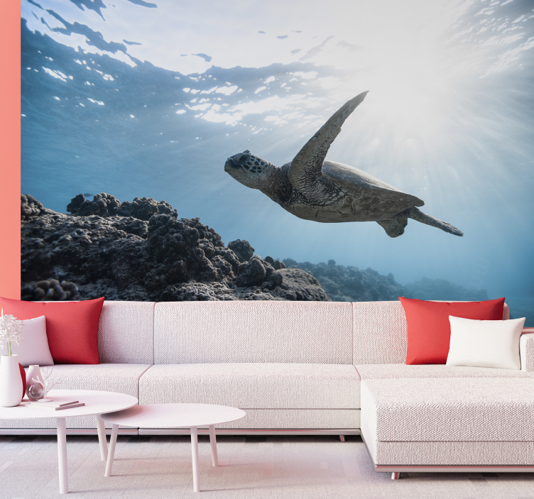 Underwater turtle swimming sea wall mural - TenStickers