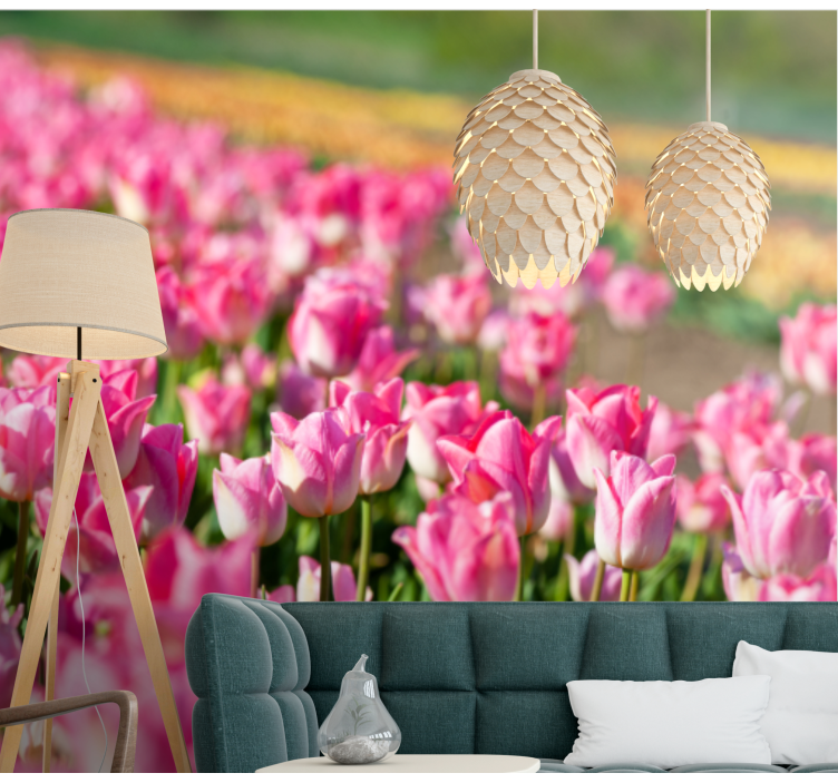 Vibrant blossoming field tulips wall mural - TenStickers