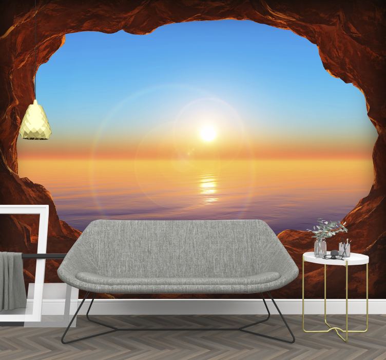 View to the sea through a cave 3D wallpaper - TenStickers