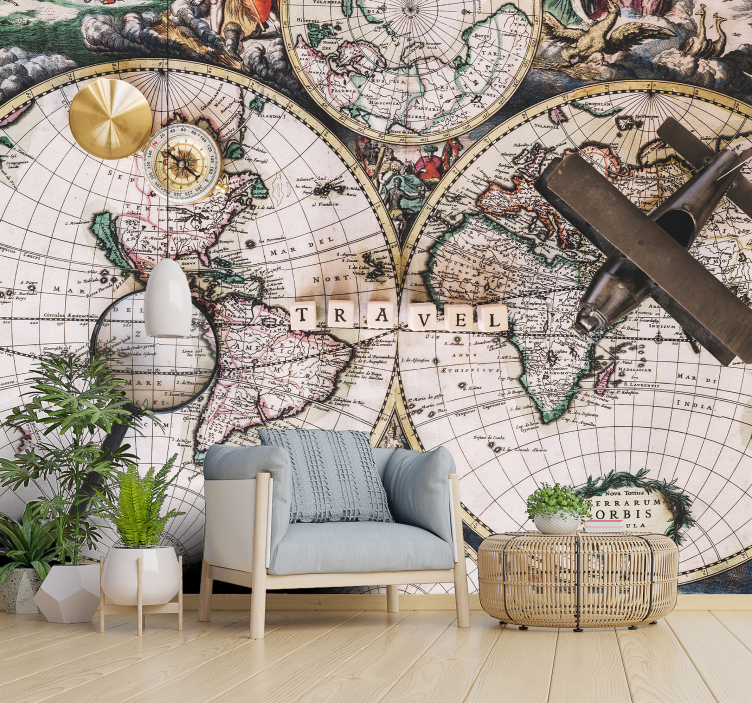 Vintage Explorer Map world map wallpaper - TenStickers