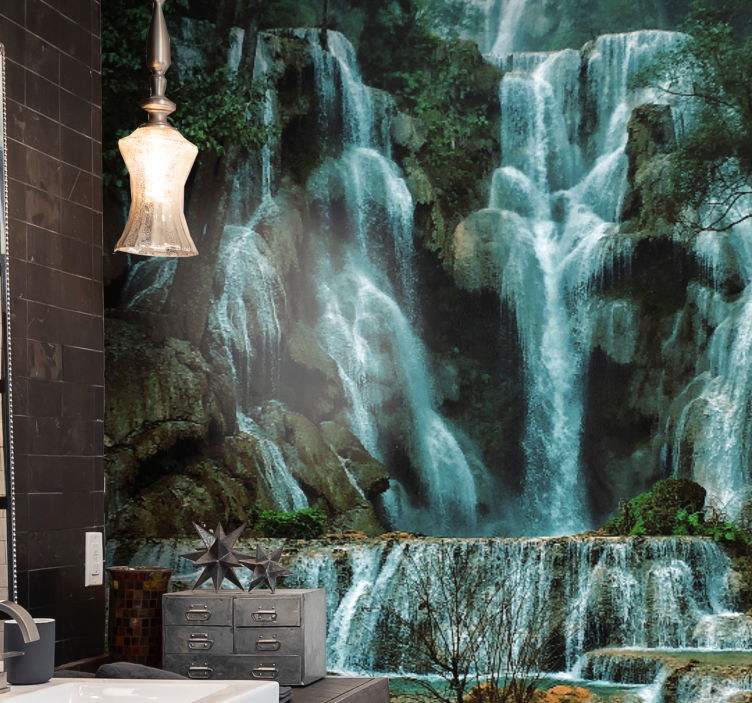 Wall mural mountain majestic waterfall scene - TenStickers
