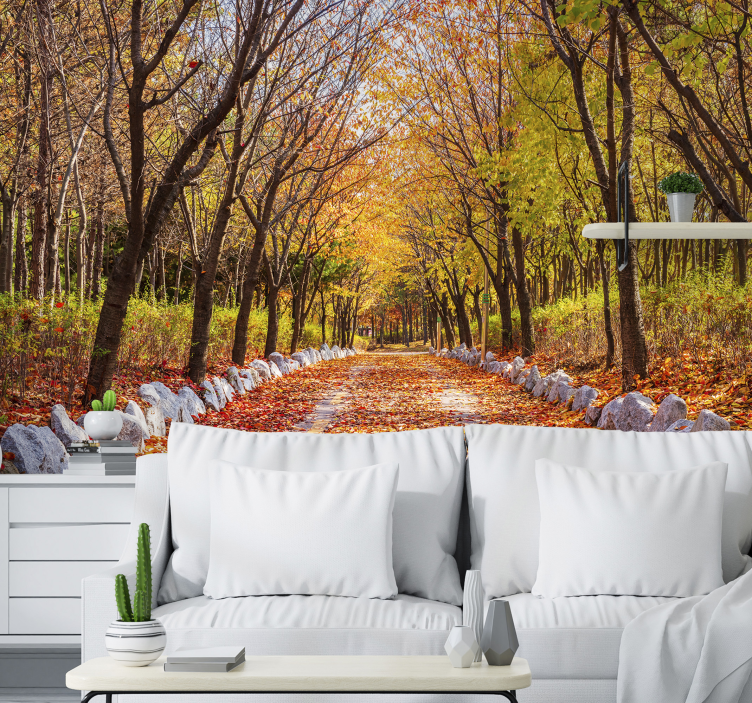 Wall mural nature autumn pathway of leaves - TenStickers