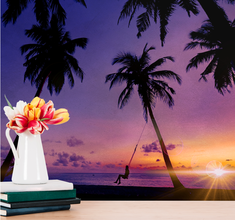 Wall mural nature sunset swinging palm - TenStickers