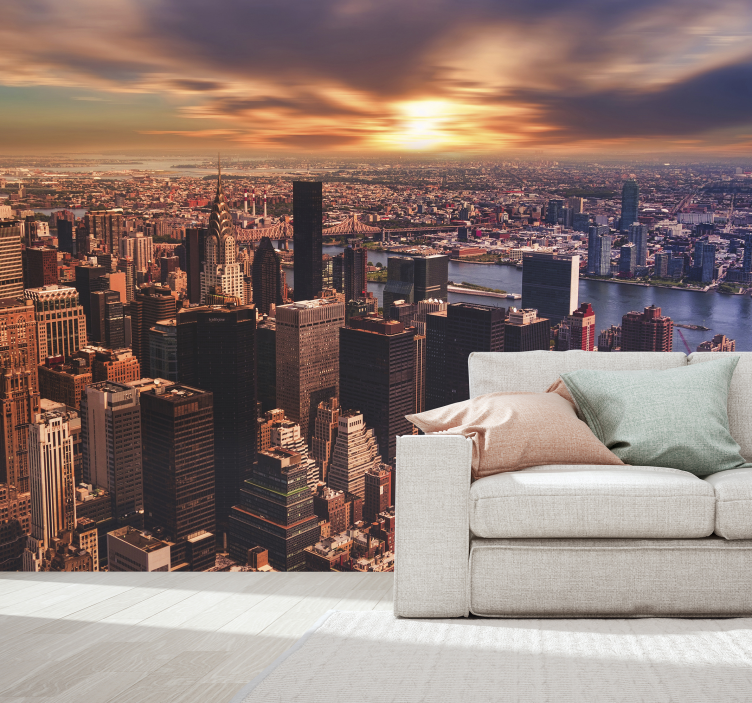 Wall mural new york urban skyline at sunset - TenStickers