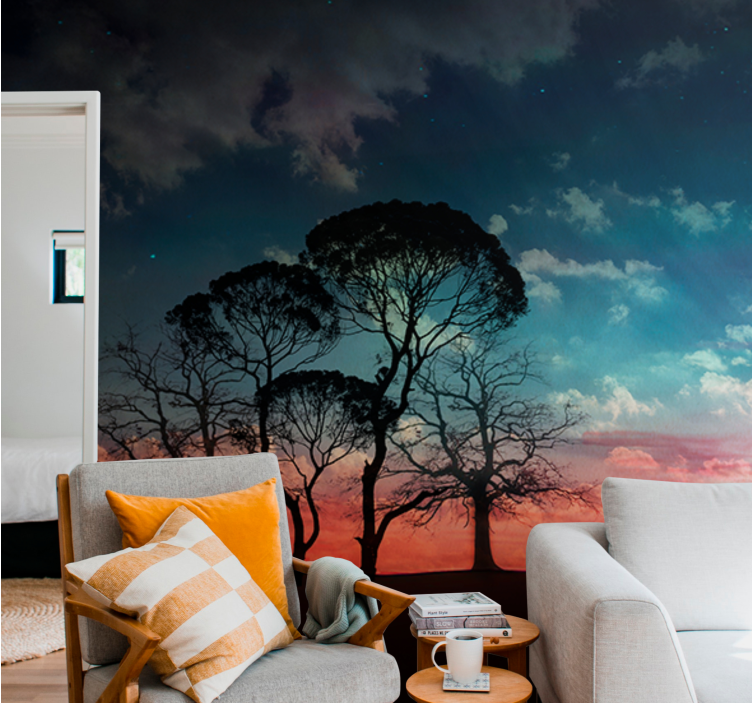 Wall mural trees silhouette tree at sunset - TenStickers