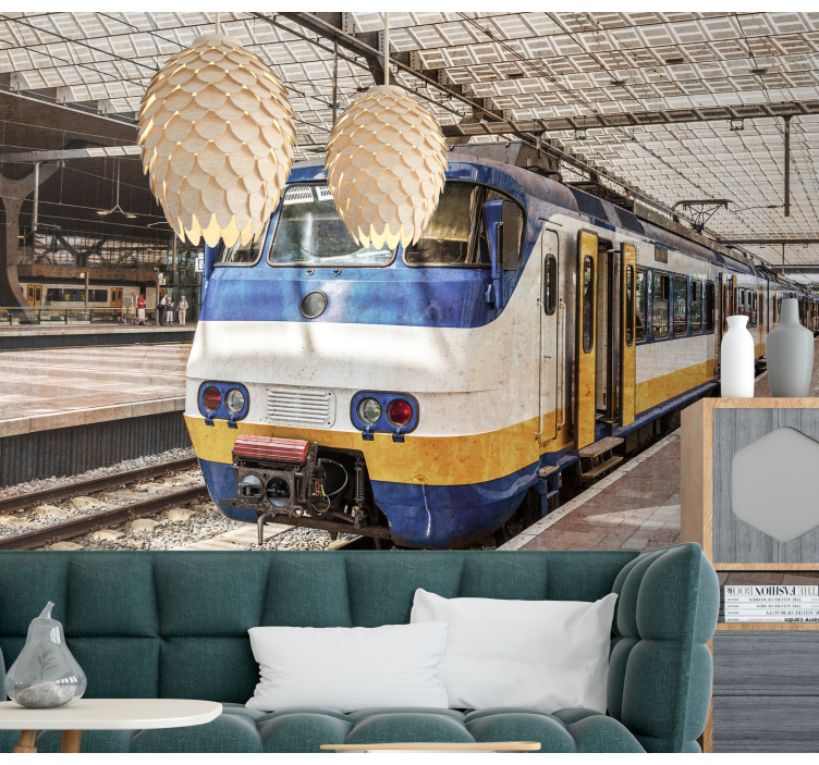 Wall mural vehicle yellow and blue train - TenStickers
