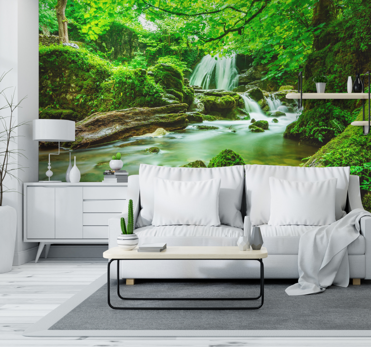 Waterfall in the jungle landscape living room wallpaper - TenStickers