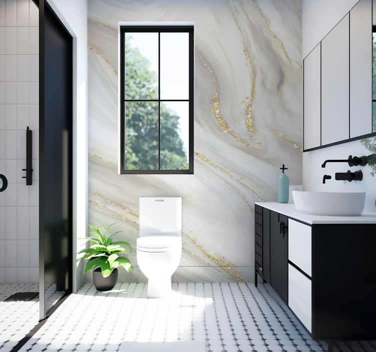 White and gold marble Bathroom wall Mural - TenStickers