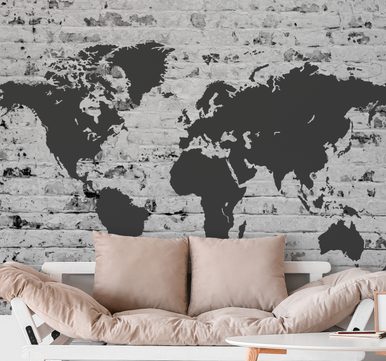 White brick world map  world map mural - TenStickers