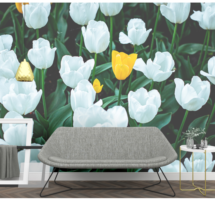 White Tulips Bloom flower wall mural - TenStickers