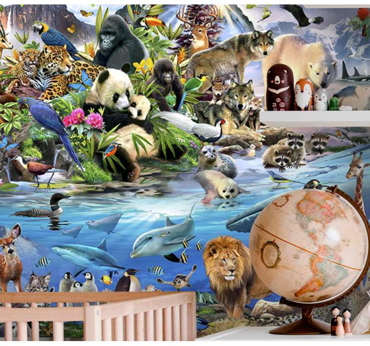 Wildlife safari scene childrens wall mural - TenStickers