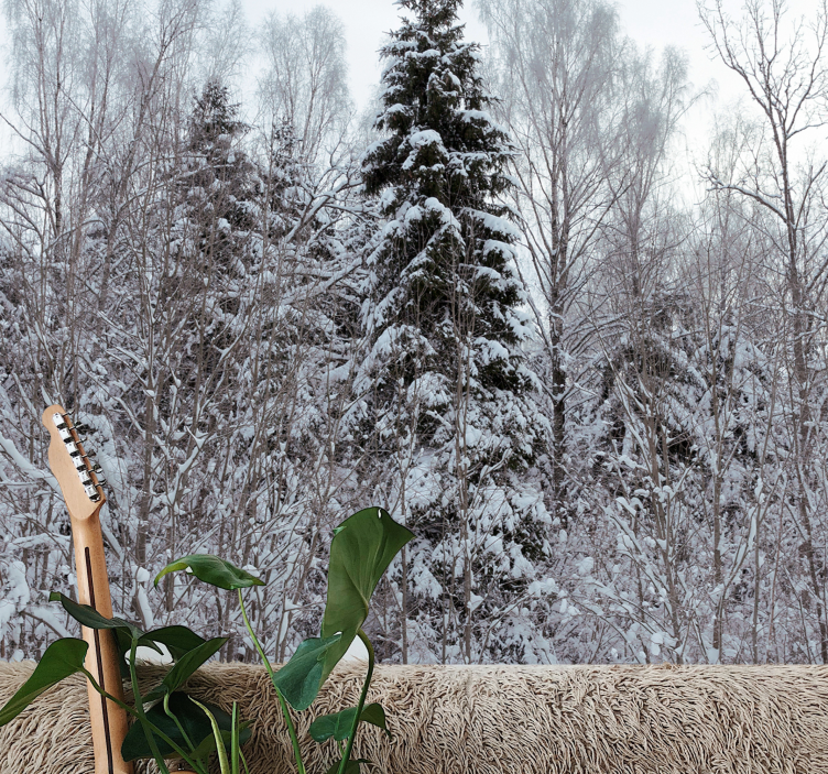 Winter woodland scene forest wall mural - TenStickers